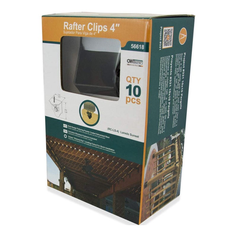 OZCO Laredo Sunset Standard 4" Rafter Clips with Matching Hardware, Black Powder-Coated Galvanized Steel Clips for Outdoor Wood Structures, 4-Pack, 56618 - Image 4